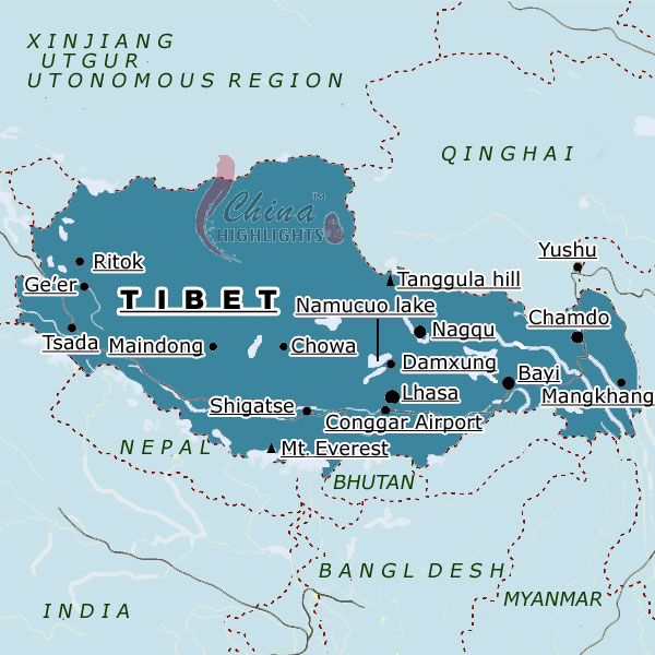 Map of Tibet Tibetan Aut. Region
